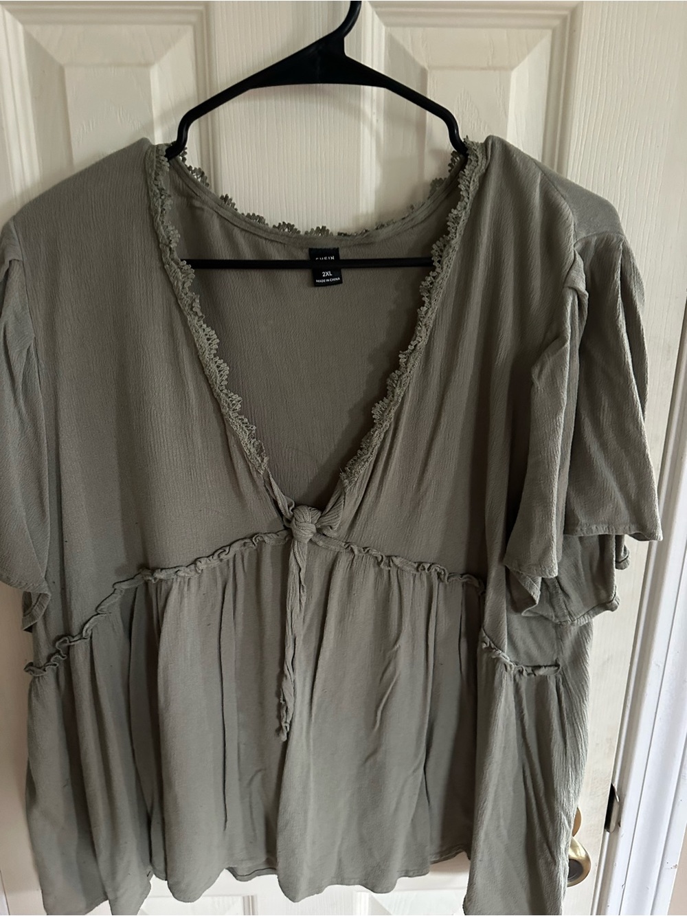 SHEIN Olive Green Textured V-Neck Blouse